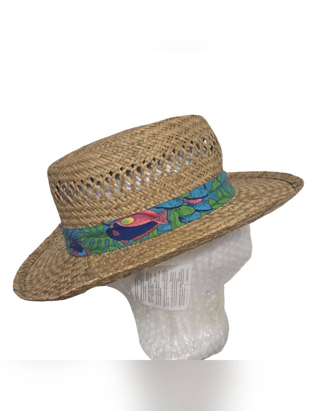 Summer Club Panama Jack straw hat ladies Sun Hat with Colorful Fish Print Band - Picture 4 of 8